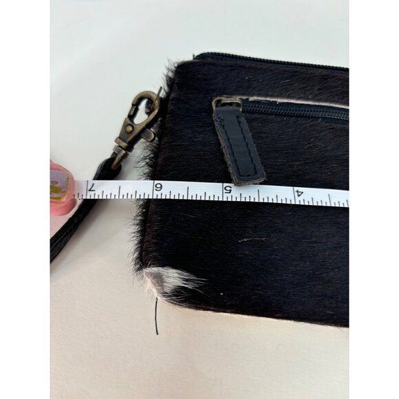 Cowhide Leather Zip Wristlet Clutch With Strap - Picture 5 of 6